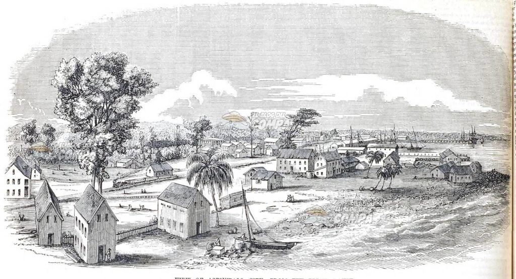 Vista de la ciudad de Colón en 1854, mirando hacia el sur desde el Faro.